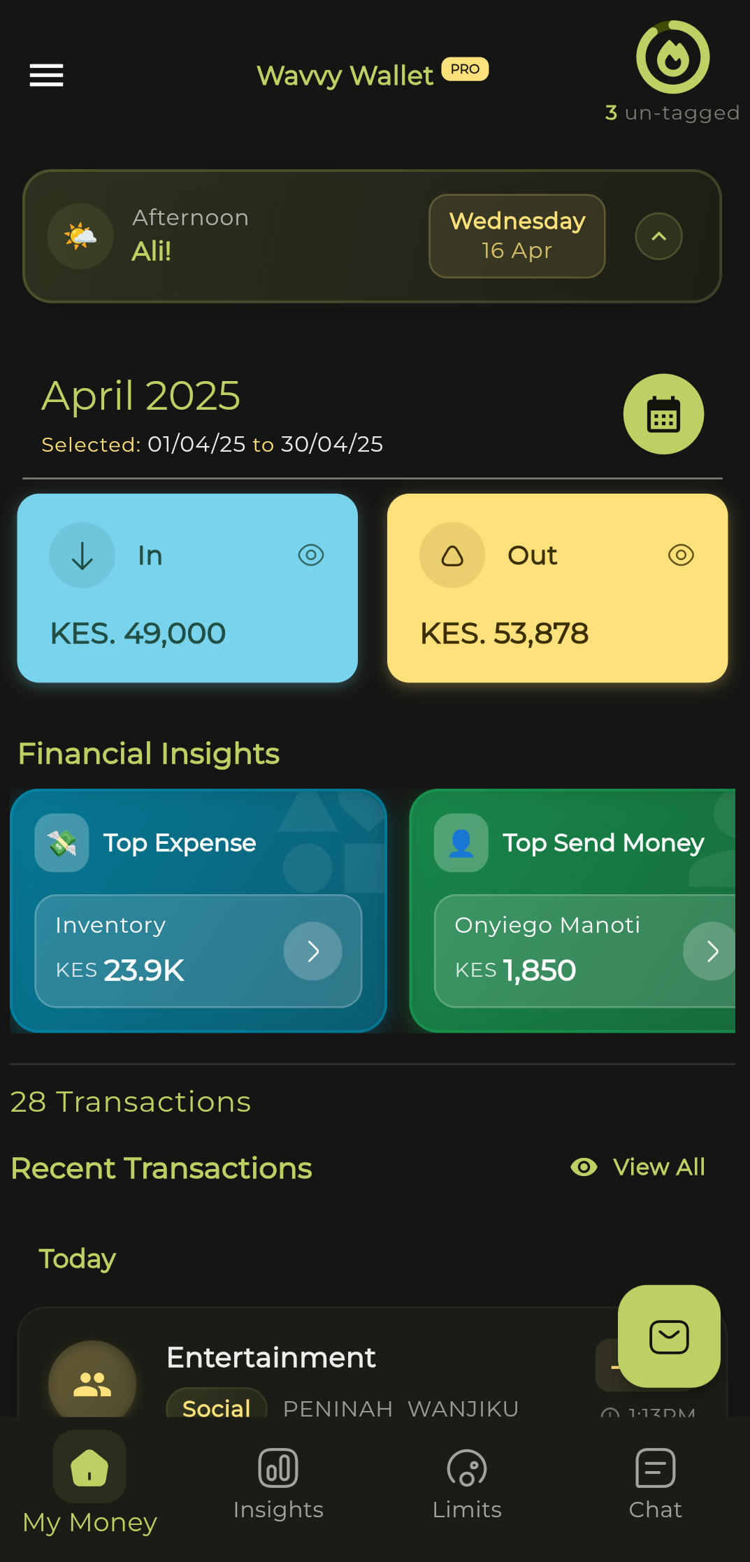 Wavvy Wallet Budget Tracker Home Screen for Kenya